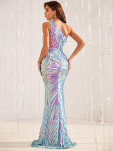 Colorful Sequins Mermaid Dress One Shoulder Asymmetrical Elegant Prom Maxi Dresses
